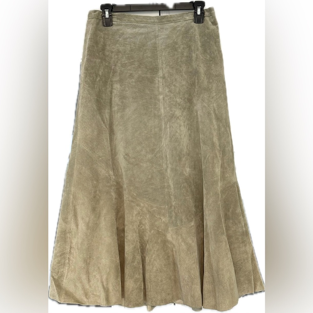 Chico's Light Green Faux Suede Vintage Midi Skirt
